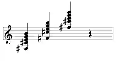 Sheet music of F# 11b9 in three octaves